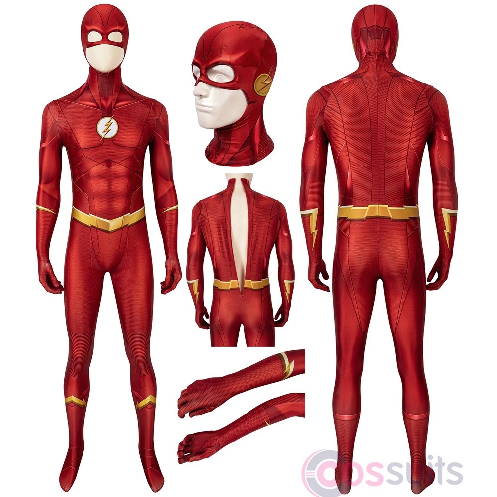 TF Season 5 Barry Allen Cosplay Costume Jumpsuit With Mask - CosSuits