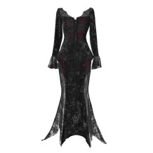Scarlet Romance Gothic Velvet Mermaid Dress with Long Sleeves