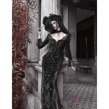 Scarlet Romance Gothic Velvet Mermaid Dress with Long Sleeves