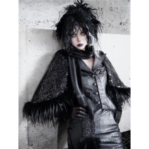 Shadow Stalker Gothic PU Leather Coat with Faux Fur Cape