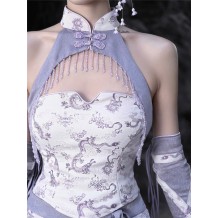 Dragon in Wisteria Crystal Tassel Crop Top