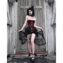 Halloween Alice Dark Gothic Corset and Lace-Up Set in Red