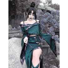 Evil Snake Wide Sleeves Kimono Style Dress Set