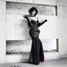 Blood Supply Gothic Bodycon Cami Dress Evening Gown PU Leather Mermaid Dress