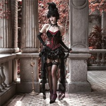 Blood Supply Gothic Corset Top with Lace Mesh Yarn Trailing Skirt Set
