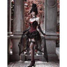 Blood Supply Gothic Corset Top with Lace Mesh Yarn Trailing Skirt Set