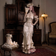 Blood Supply Bow Lace Slim Fishbone Gothic Lolita Top and Skirt Dress Set