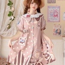 Daily Cute Bear Print Lolita Dress with Short Sleeves
