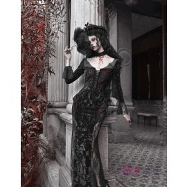 Scarlet Romance Gothic Velvet Mermaid Dress with Long Sleeves
