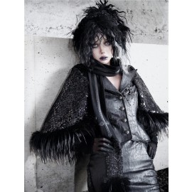 Shadow Stalker Gothic PU Leather Coat with Faux Fur Cape
