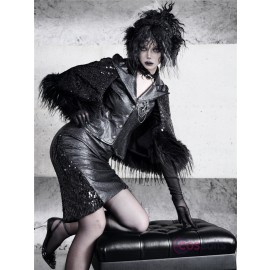 Shadow Stalker Gothic PU Leather Coat with Faux Fur Cape