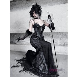 Shadow Stalker Gothic Bodycon Cami Dress with Mermaid Hem