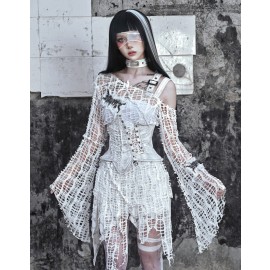 Madhouse Distressed Knit Off-Shoulder Top