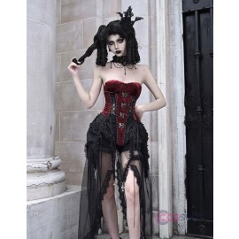 Halloween Alice Dark Gothic Corset and Lace-Up Set in Red