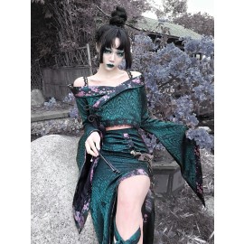 Evil Snake Wide Sleeves Kimono Style Dress Set