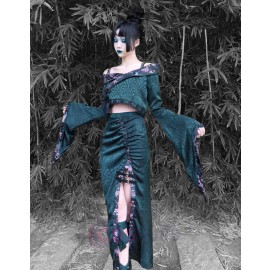 Evil Snake Wide Sleeves Kimono Style Dress Set