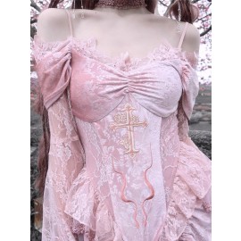 Sakura Dream Velvet Corset Top With Sleeves