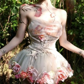 Blood Supply Forest Spirit Fairycore Set Floral Chiffon Cami Top with Flower Petticoat