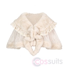 Blood Supply Vintage High-Waisted Tiered Lace Cami Evening Gown with Faux Fur Shawl