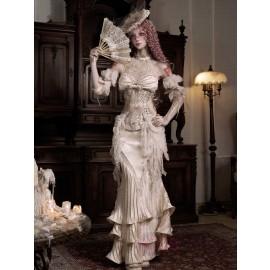 Blood Supply Bow Lace Slim Fishbone Gothic Lolita Top and Skirt Dress Set
