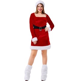 2022 Plus Size Women's Santa Costume Dress with Hat for Christmas