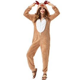 Adults Christmas Reindeer Costume Jumpsuit for Winter Holidays