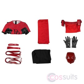 Female Daredevil Cosplay Costume Elektra Red Suit Top Level