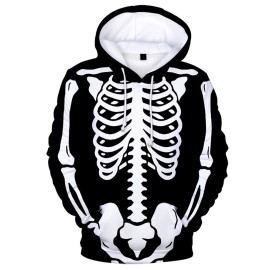 Halloween Skeleton Hoodie Plush Pullover for Adults