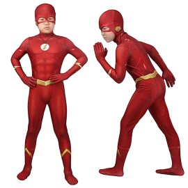 Kids TF S5 Barry Allen Costume Spandex Printed Suit