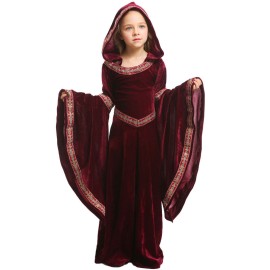 2023 Burgundy Vampire Medieval Costume for Kids Girls Halloween Stage Performance