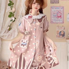 Daily Cute Bear Print Lolita Dress with Short Sleeves