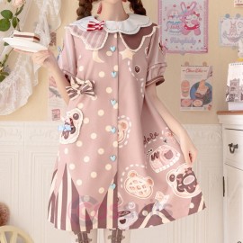 Daily Cute Bear Print Lolita Dress with Short Sleeves