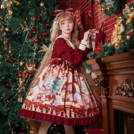 Christmas Bear Sweet Lolita Long Sleeve Dress