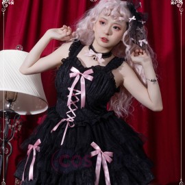Sweet and Edgy Gothic Lolita Slip Dress with Long Sleeve Overlay