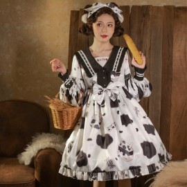 Lovely Cow Print Lolita Long Sleeve Dress