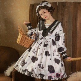 Lovely Cow Print Lolita Long Sleeve Dress