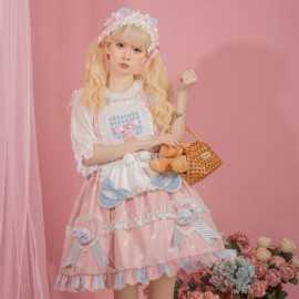 Adorable Bear Print Lolita Jumper Skirt