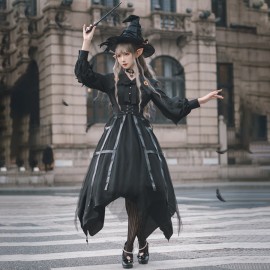 Vintage Halloween Irregular Hem Lolita Long Sleeve Dress