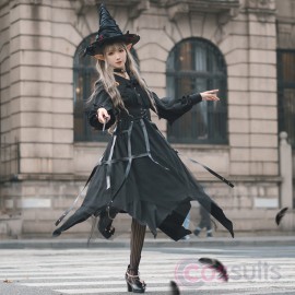 Vintage Halloween Irregular Hem Lolita Long Sleeve Dress
