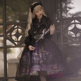 Halloween Gothic Vintage High Waist Lolita Jumper Skirt Set
