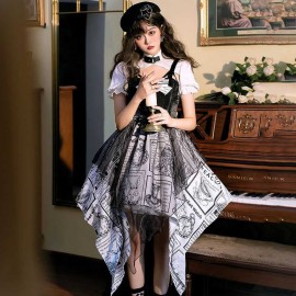Vintage Alice-Inspired Lolita Irregular Patchwork Short Sleeve Dress