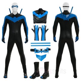 Comic Style Dick Grayson Blue Leather Cosplay Costume No Muscle Padding