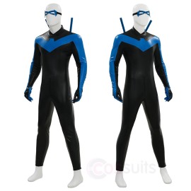 Comic Style Dick Grayson Blue Leather Cosplay Costume No Muscle Padding