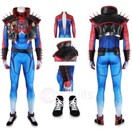 Deluxe Marvel Rivals Spider-Punk 2099 Spiderman Cosplay Costume with Coat Jumpsuit and Shoes