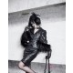 Shadow Stalker Gothic PU Leather Coat with Faux Fur Cape