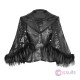 Shadow Stalker Gothic PU Leather Coat with Faux Fur Cape