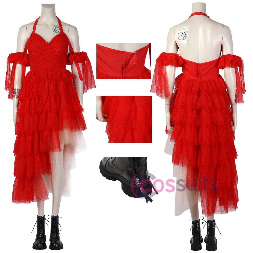 harley quinn red dress suicide squad Suicide Squad(2021) Harley Quinn Red Dress Halloween Carnival Suit Cosplay Costume